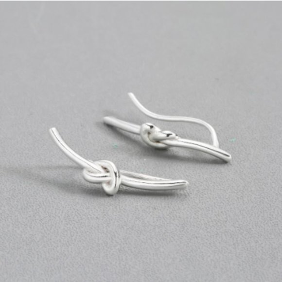 Minimalist Silver Wire Heart Knot Crawler Earrings - Picture 2 of 4